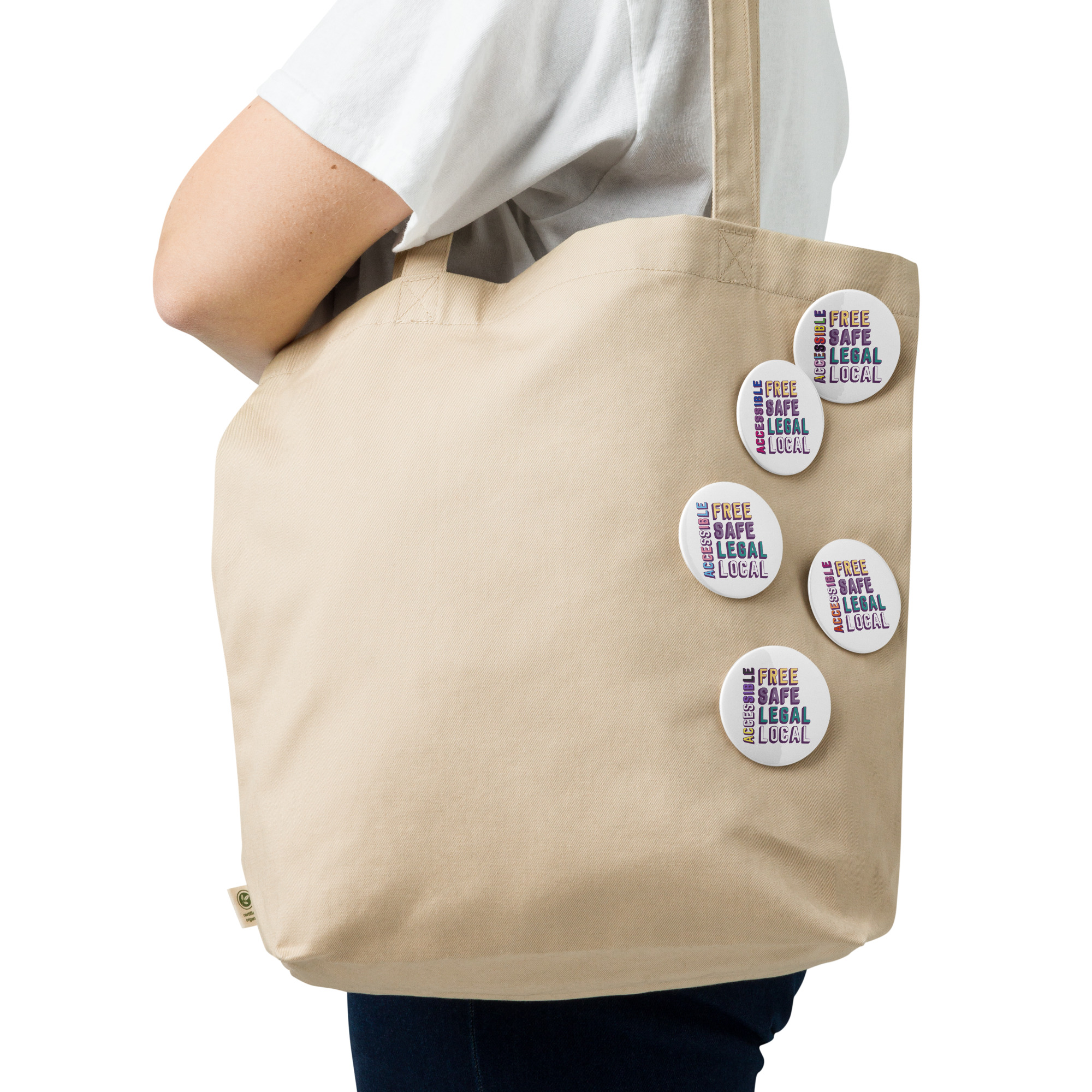 Set of pin Free Safe Legal Local Accessible (pride collection buttons)